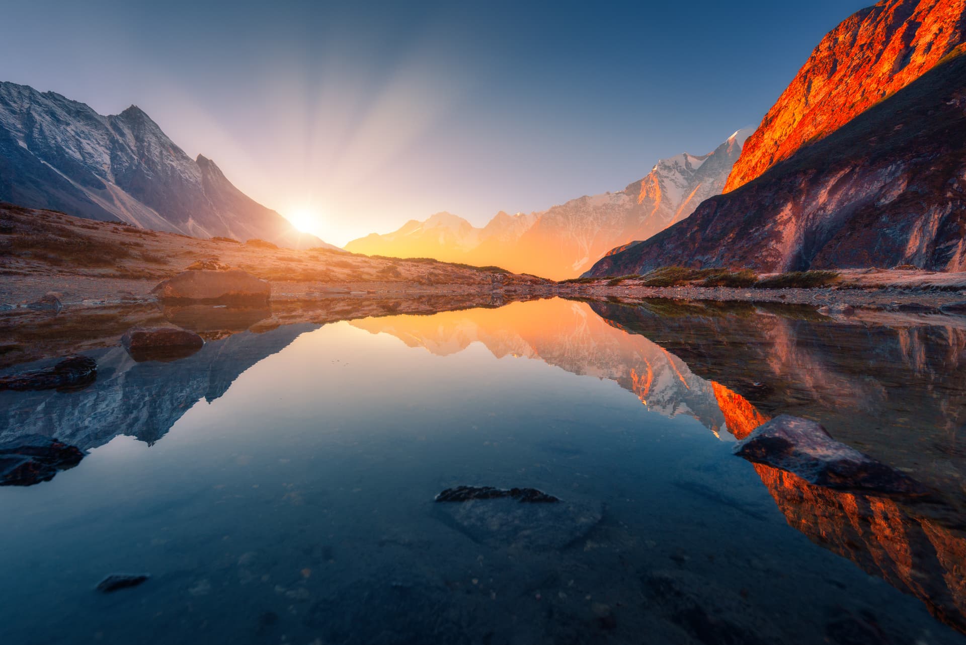 Sunrise over a mountain lake