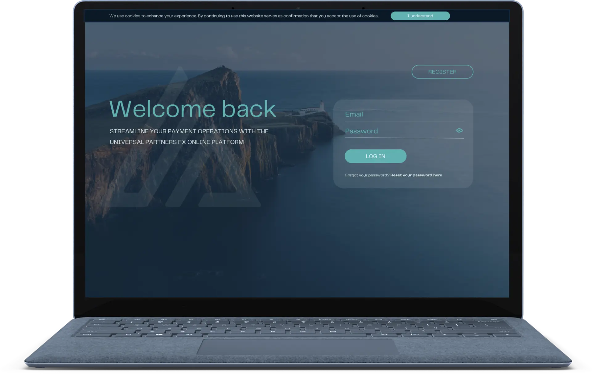 The Universal Partners online platform on a laptop